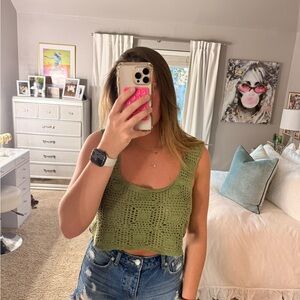 Pink Lily Olive Crochet Crop Top